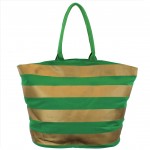 9205- GREEN & GOLD STRIPES CANVAS TOTE BAG